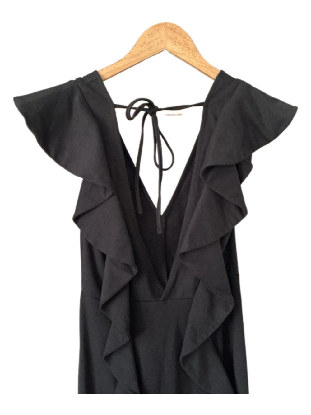 H&M Black Backless Ruffle Deep V-Neck Mini Dress - Picture 4 of 7